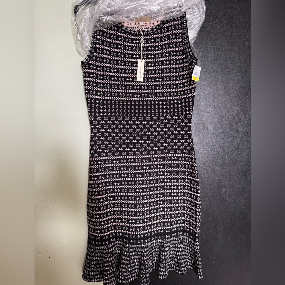 Max Studio Black and White Ruffled Sheath Dress